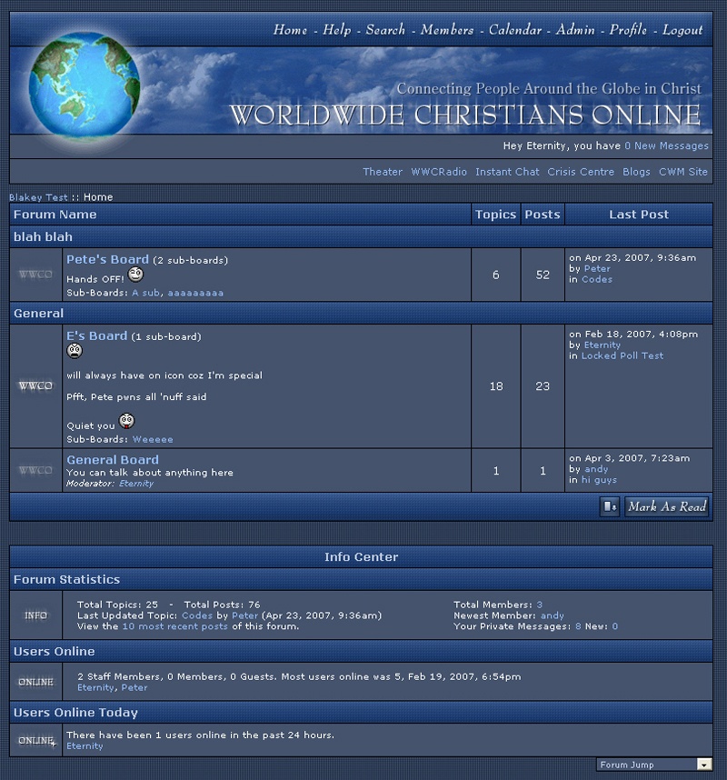 screenshot showing the world wide christians online website