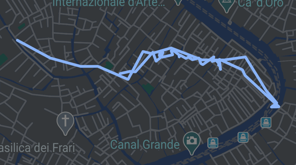 route map of a walk to the ponte di rialto