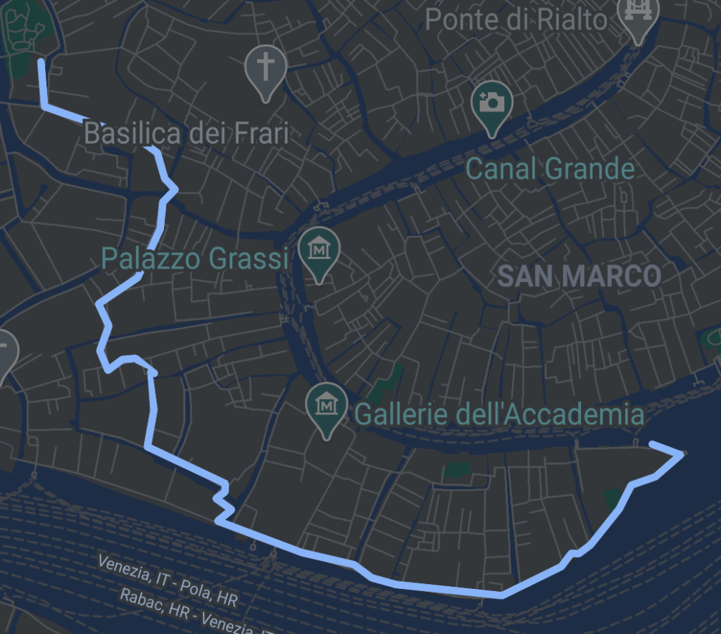 route map of a walk from the basilica di santa maria della salute