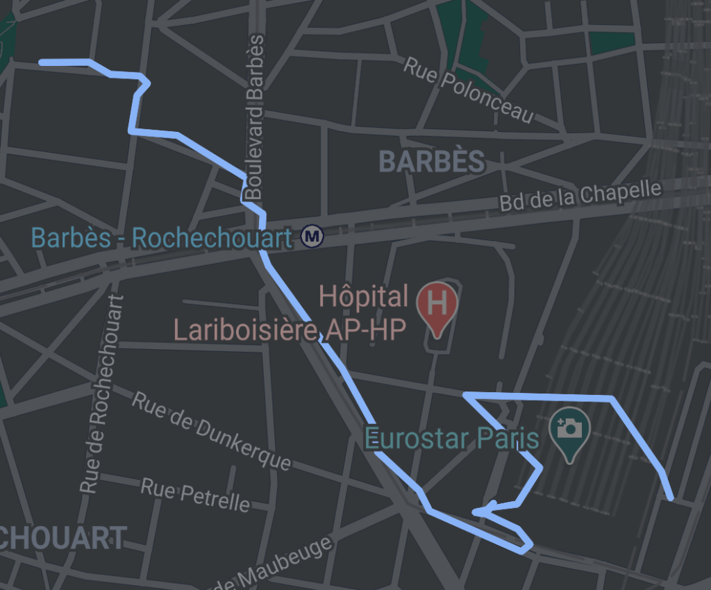 route map of a walk to basilica du sacre-coeur de montmartre