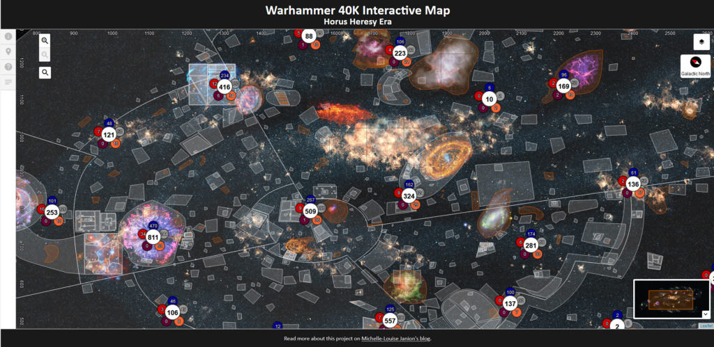 screenshot of an interactive map set in the warhammer 40,000 universe that shows planets and locations during the horus heresy
